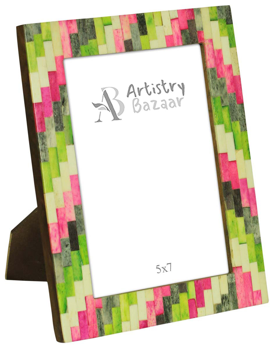 Bulk Buy 5x7 Inches Picture Frame in Multicolored Staircase Pattern - Wholesale Handmade Photo Frame in MDF & Bone - Home Decor Picture Frames from India