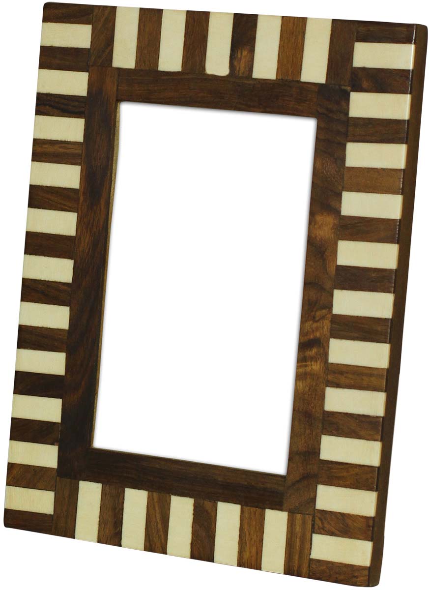 4x6 Inches Brown & White Picture Frame in Bulk - Wholesale Handmade Stripes Pattern Photo Frame in MDF & Bone - Home Decor Picture Frame from India