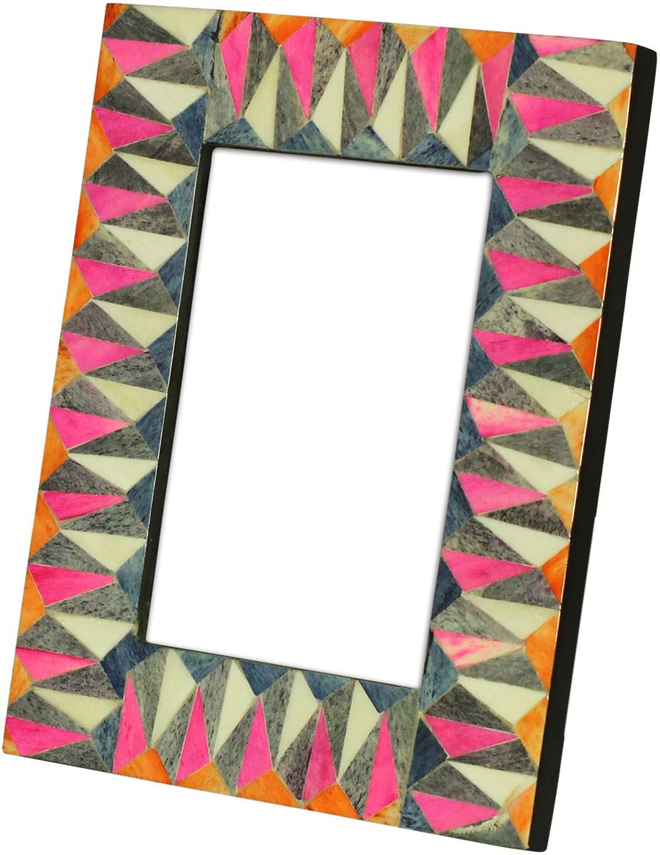 Wholesale 4x6 Inches Multicolored Picture Frame in Bulk - Source Handmade Photo Frame with Abstract Geometric Pattern in MDF & Bone - Home Decor Picture Frames from India