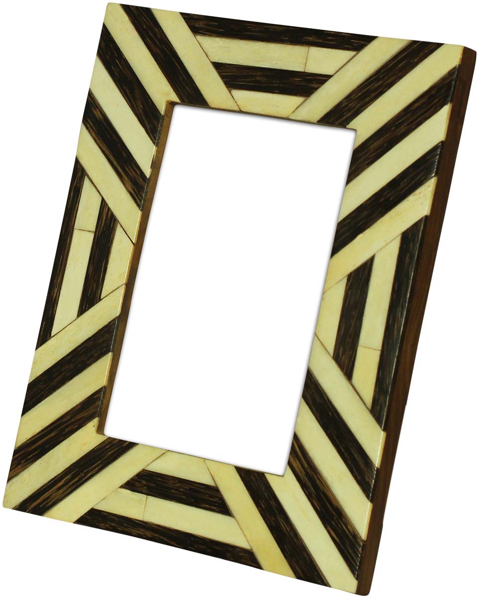 Wholesale 4 x 6” Handmade Photo/Picture Frame In Bulk - Brown & White Abstract Striped Pattern - Bone, MDF & MDF - Wholesale Home Decor Accessories & Gift Ideas