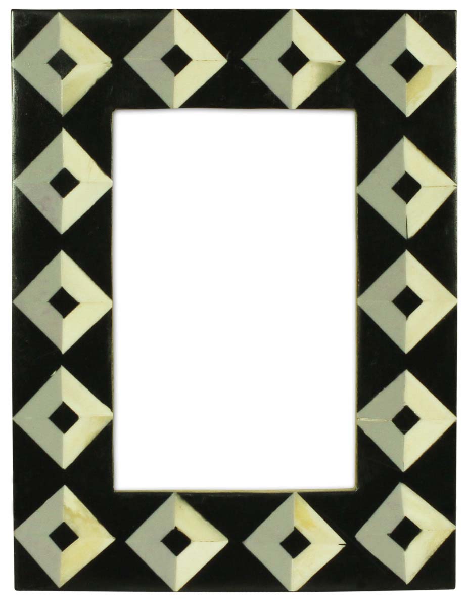 Bulk Buy 4x6 Inches Black & White Picture Frame in a Square Pattern - Wholesale Handmade Photo Frame in MDF & Bone - Home Decor Picture Frames from India