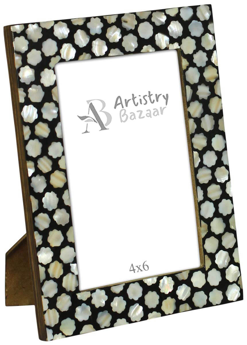 Wholesale Rectangular Black & White 4x6 Photo/Picture Frame in MDF & Mother of Pearl - Bulk Buy Home Decor Photo/Picture Frame from India