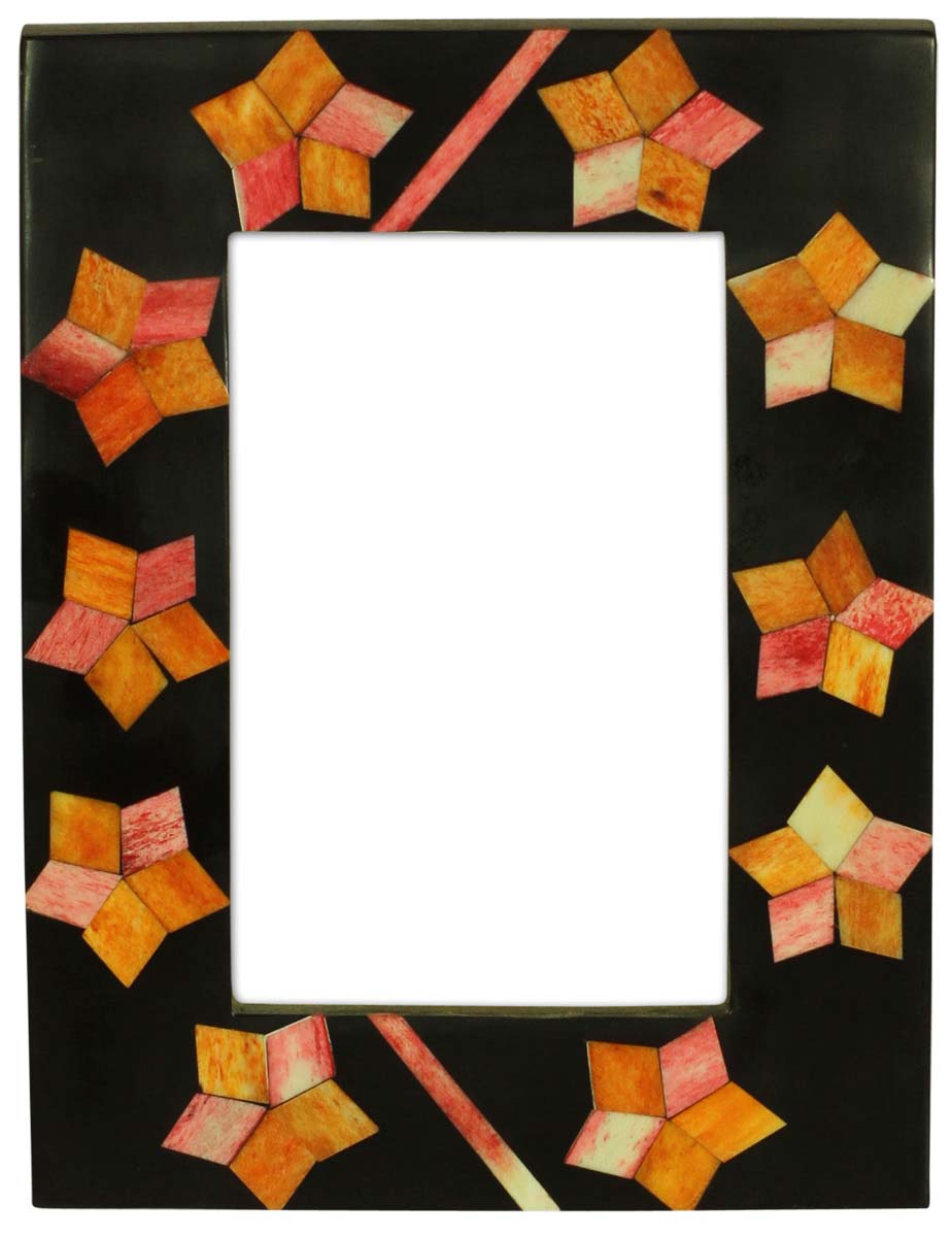 Source 4x6 Inches Black & Orange Picture Frame in Bulk - Wholesale Handmade Photo Frame with Star Shaped Motifs in MDF & Bone - Home Decor Picture Frames from India