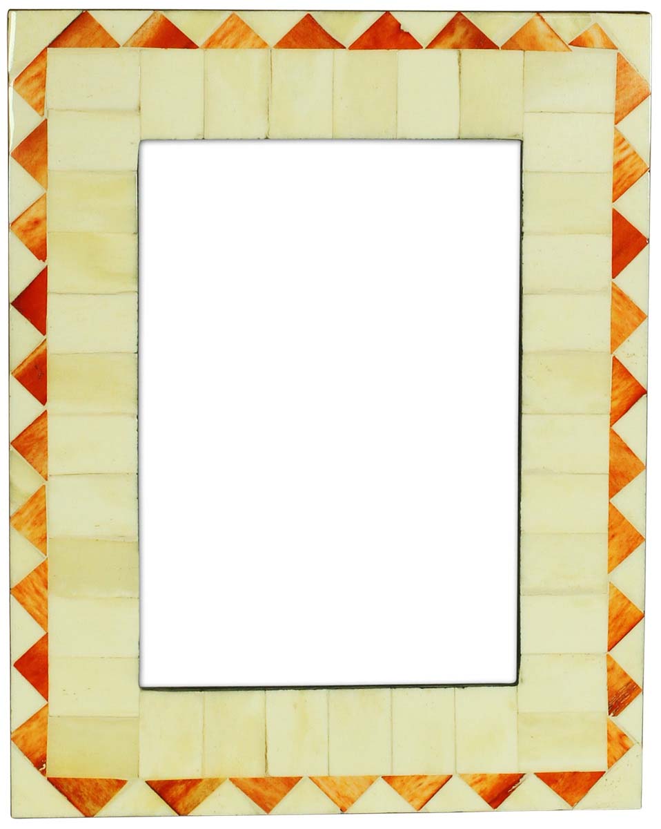 Bulk Buy 5x7 Inches White & Orange Picture Frame - Wholesale Handmade Photo Frame in MDF & Bone - Home Decor Picture Frames from India