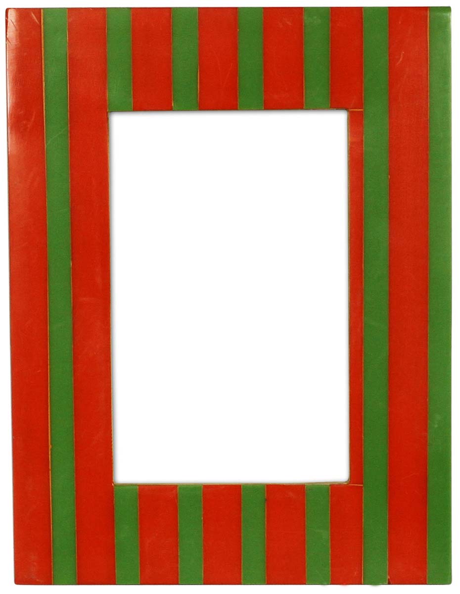 Wholesale 4 x 6” Handmade Picture Frame In Bulk - Bone & MDF Photo Frame with Red & Green Stripes - Source Home Decor Accessories & Gift Ideas