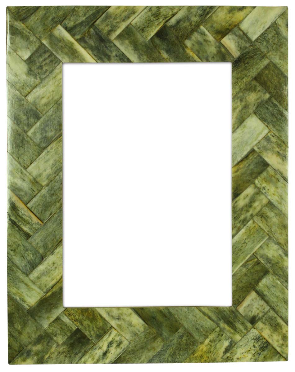 Wholesale 5x7 Inches Handmade Green Color Picture Frame - Bone & MDF Photo Frame - Geometric Herringbone Pattern - Buy Bulk Home Decor Accessories & Gift Ideas