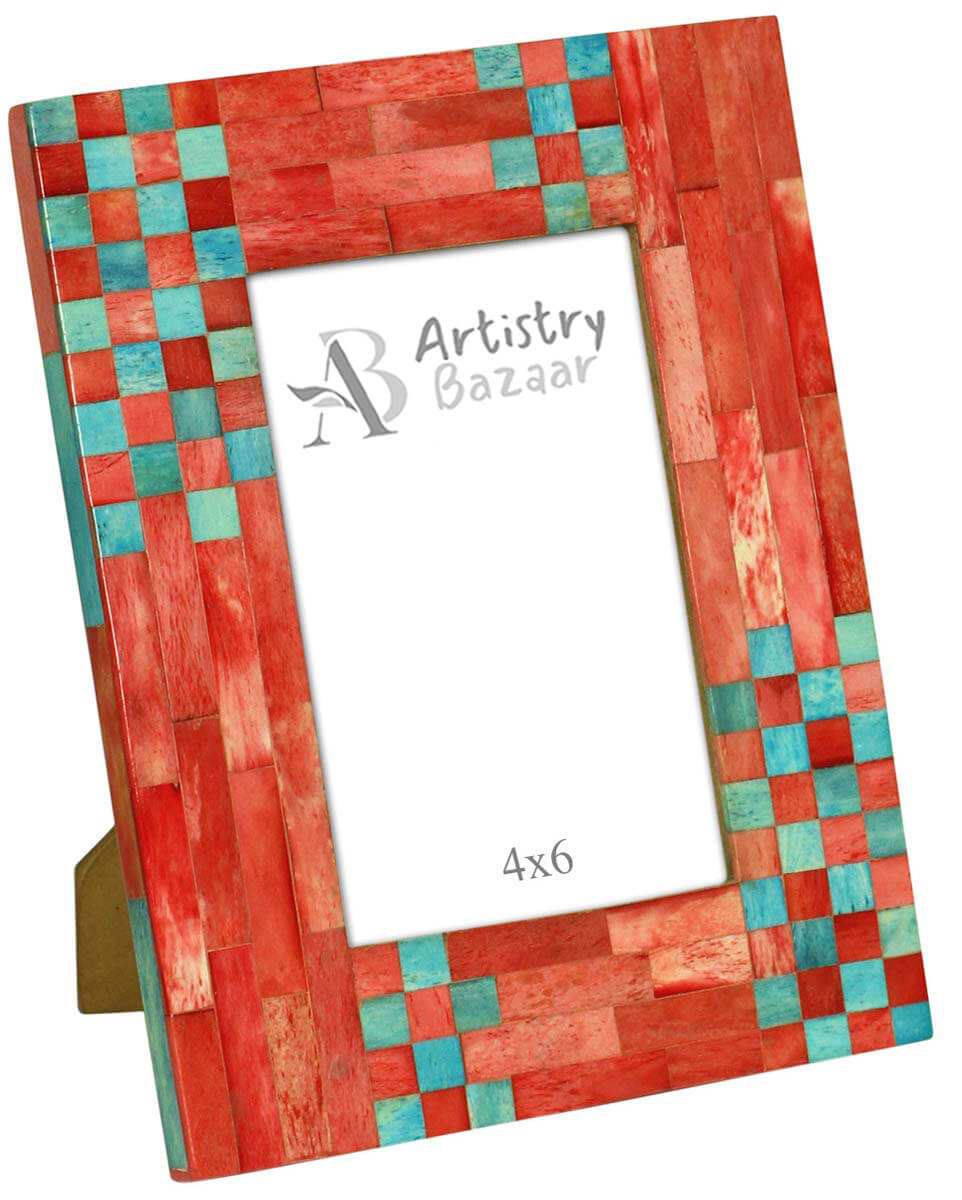 Wholesale 4x6 Inches Handmade Picture Frame - Bone & MDF Photo Frame - Red & Blue - Buy Bulk Home Decor Accessories & Gift Ideas