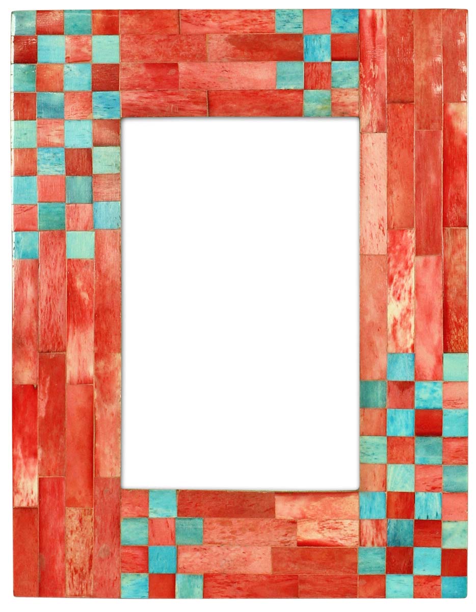 Wholesale 4x6 Inches Handmade Picture Frame - Bone & MDF Photo Frame - Red & Blue - Buy Bulk Home Decor Accessories & Gift Ideas