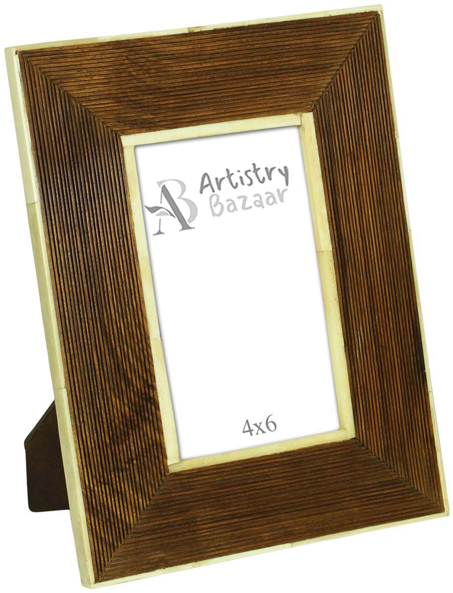 Bulk Buy 4x6 Inches Picture Frame in Brown Pinstripe Pattern - Wholesale Handmade Photo Frame in MDF & Bone - Home Decor Picture Frames from India