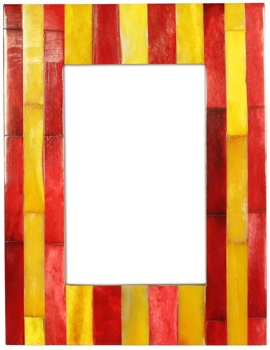 Red & Yellow 4x6 Inches Picture Frame in Bulk - Wholesale Handmade MDF & Bone Photo Frame in Stripped Patterns - Home Decor Picture Frames from India
