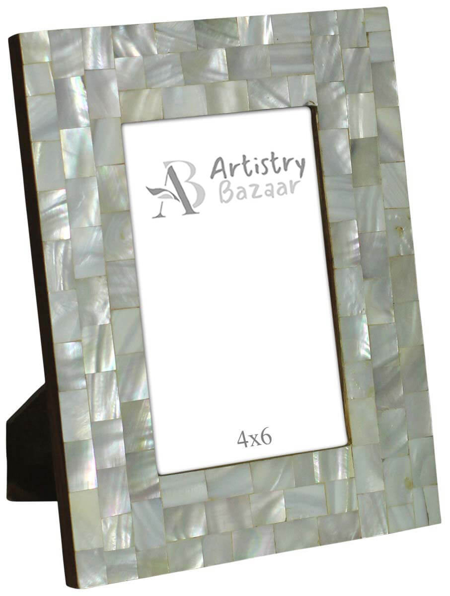 Wholesale Rectangular 4x6 Photo/Picture Frame in MDF & Mother of Pearl - Bulk Buy Silver Color Photo Frame - Home Decor Picture Frame from India