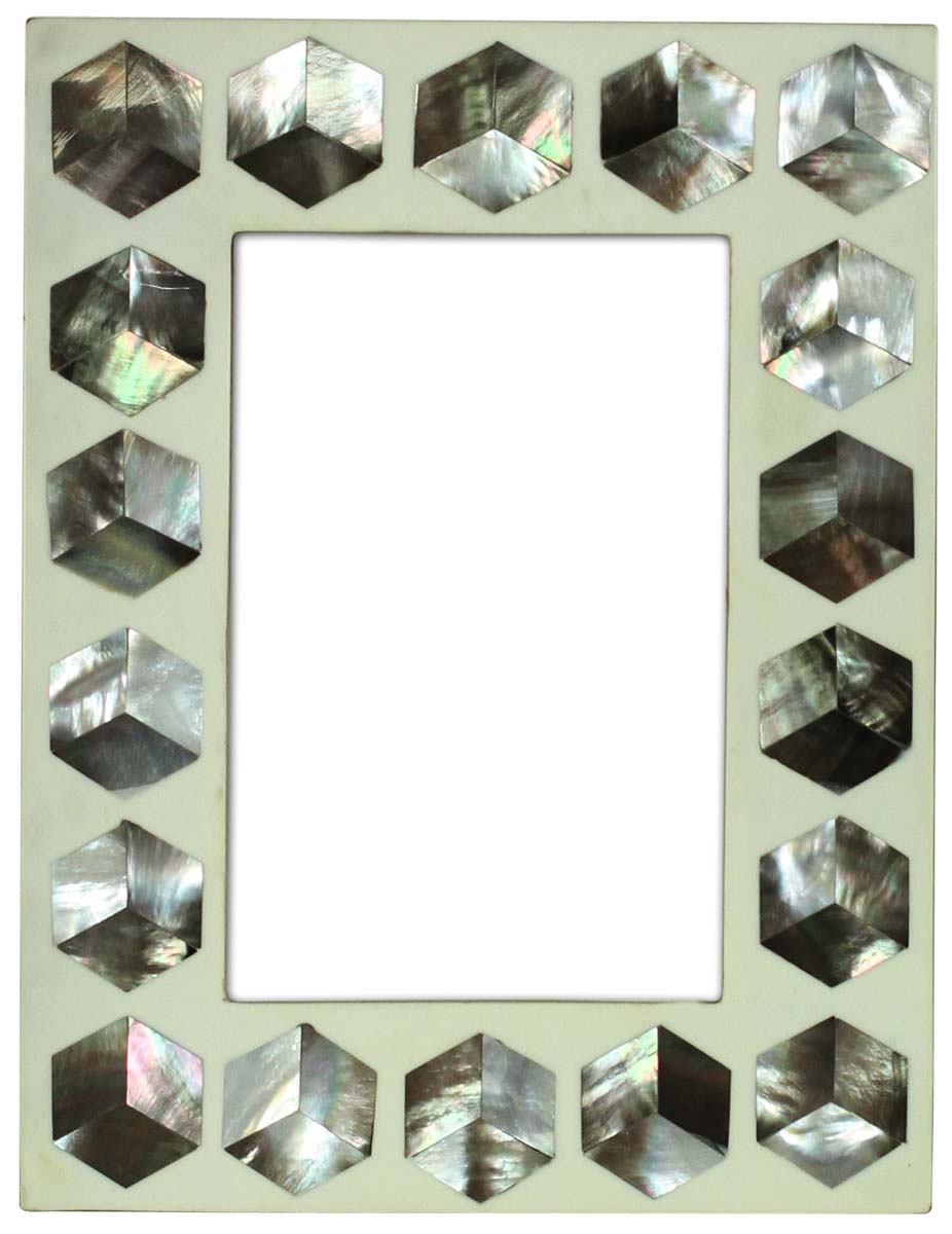 Wholesale Rectangular 4x6 Photo/Picture Frame in MDF & Mother of Pearl - Hexagon Motifs - Bulk Buy Photo Frames - Home Decor Picture Frame from India
