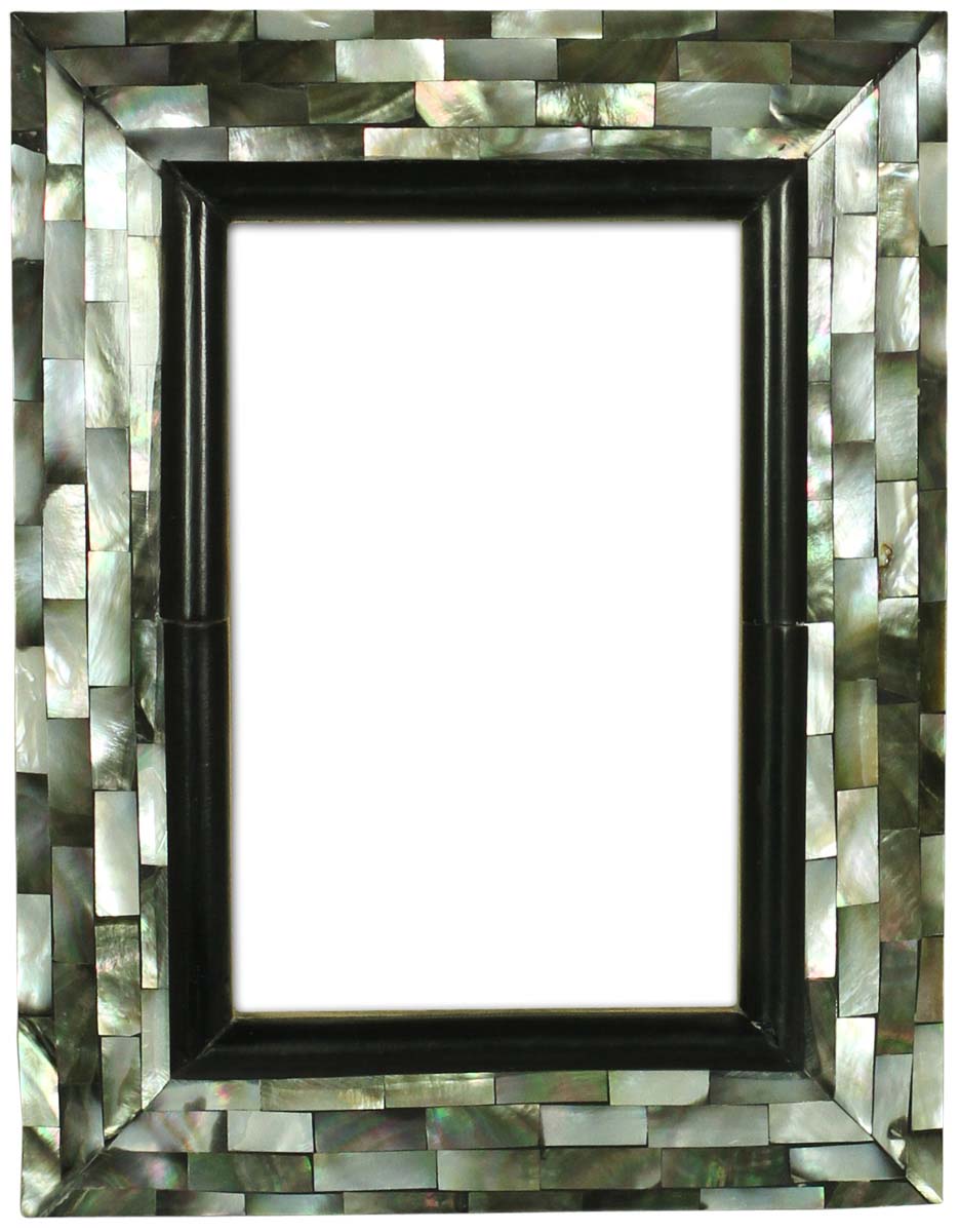 Bulk Source Rectangular 4x6 Photo/Picture Frame in MDF & Mother of Pearl - Shades of Silver, Gray & Black - Wholesale Photo Frames - Home Decor Picture Frame from India