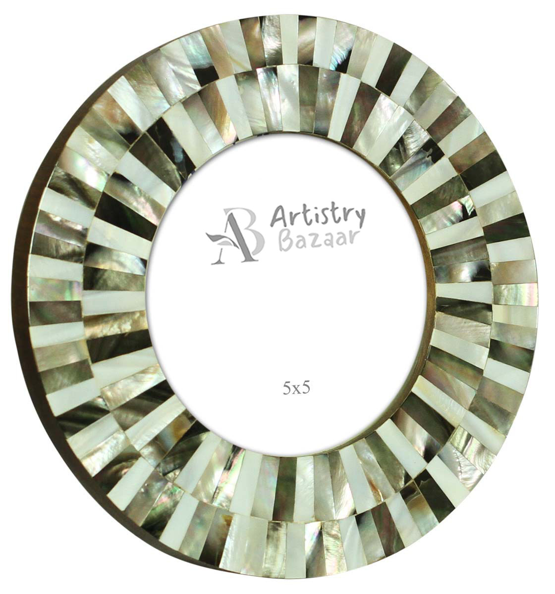 Buy 5x5 Inches Round Picture Frame in Bulk - Wholesale Handmade Photo Frame in Shades of White & Silver - MDF & Mother of Pearl - Home & Office Decor Picture Frames from India
