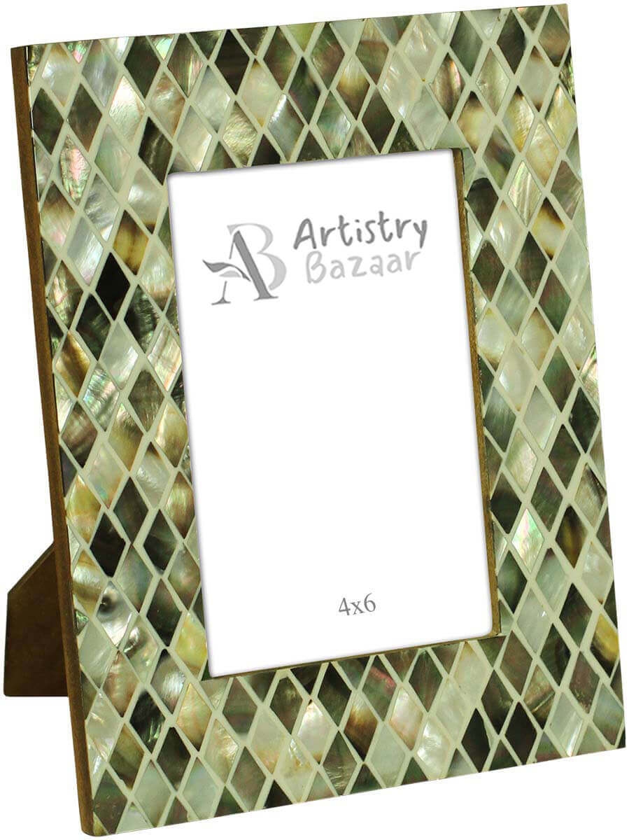 Wholesale Diamond Grid Pattern 4x6 Photo/Picture Frame in MDF & Mother of Pearl - Bulk Buy Photo Frame - Home Decor Picture Frame from India
