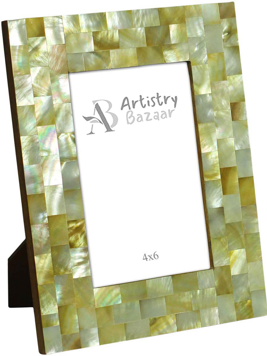 Bulk Buy Golden Color 4x6 Photo/Picture Frame in MDF & Mother of Pearl - Wholesale Handmade Rectangular Photo Frame - Home Decor Picture Frame from India
