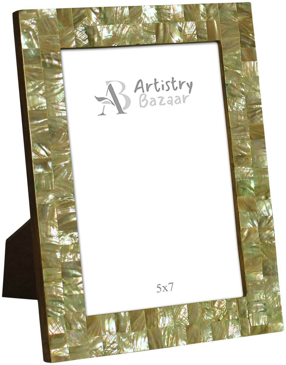 Wholesale Golden Color 5x7 Photo/Picture Frame in MDF & Mother of Pearl in Bulk - Source Handmade Rectangular Photo Frame - Home Decor Picture Frame from India