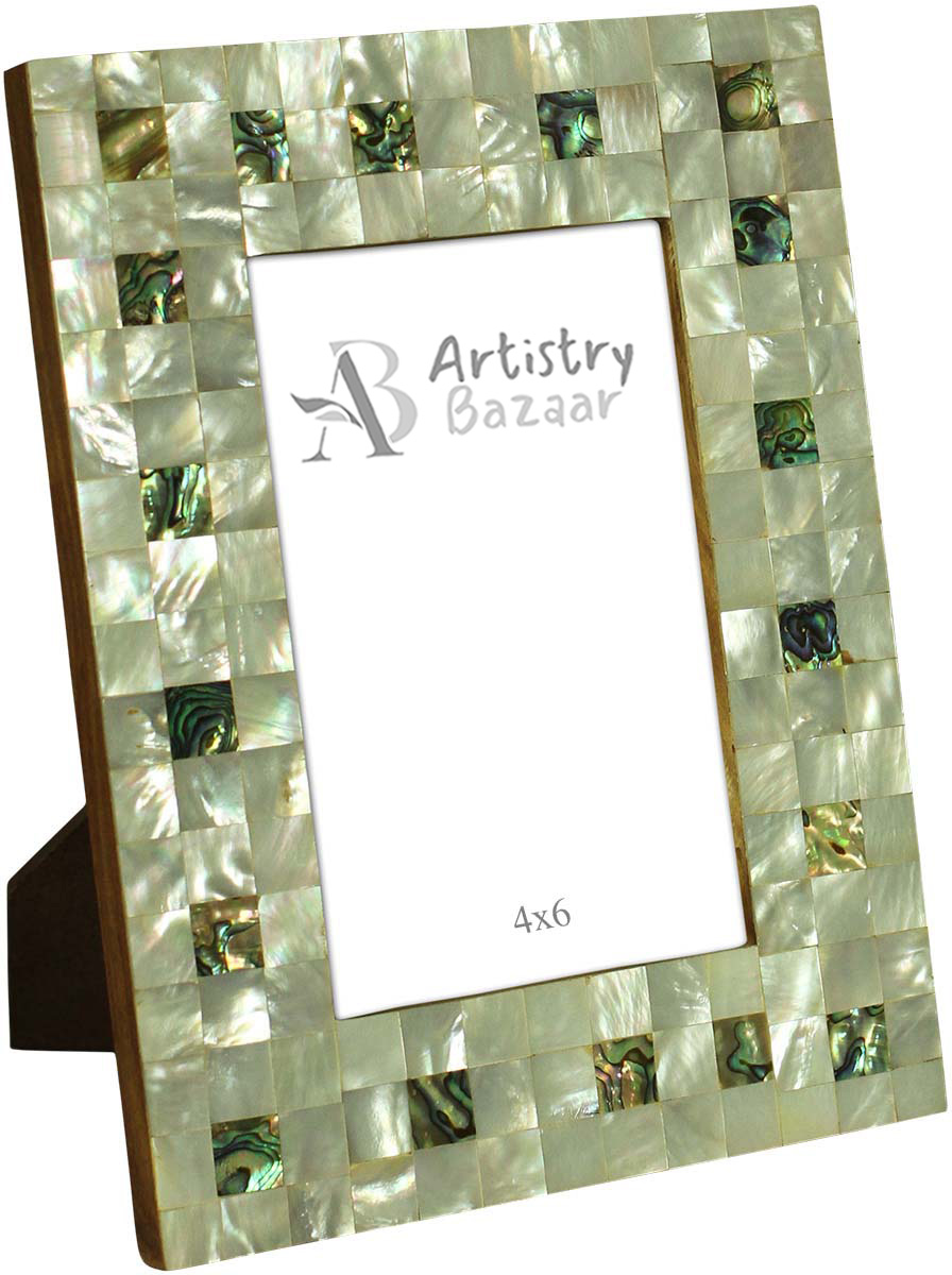 Wholesale Check Pattern 4x6 Silver Color Photo/Picture Frame in MDF & Mother of Pearl - Bulk Buy Photo Frame - Home Decor Picture Frame from India