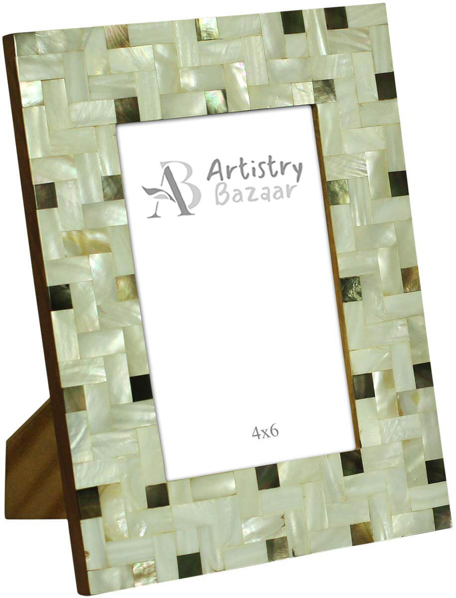 Bulk Buy Silver Color 4x6 Photo/Picture Frame in MDF & Mother of Pearl - Wholesale Handmade Rectangular Photo Frame - Home Decor Picture Frame from India