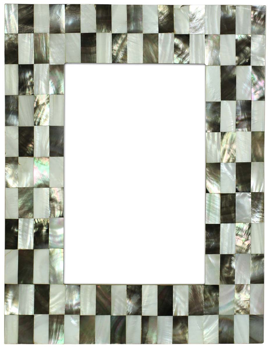 Bulk Source Rectangular 4x6 Photo/Picture Frame in MDF & Mother of Pearl - Shades of Gray & White - Wholesale Photo Frames - Home Decor Picture Frame from India