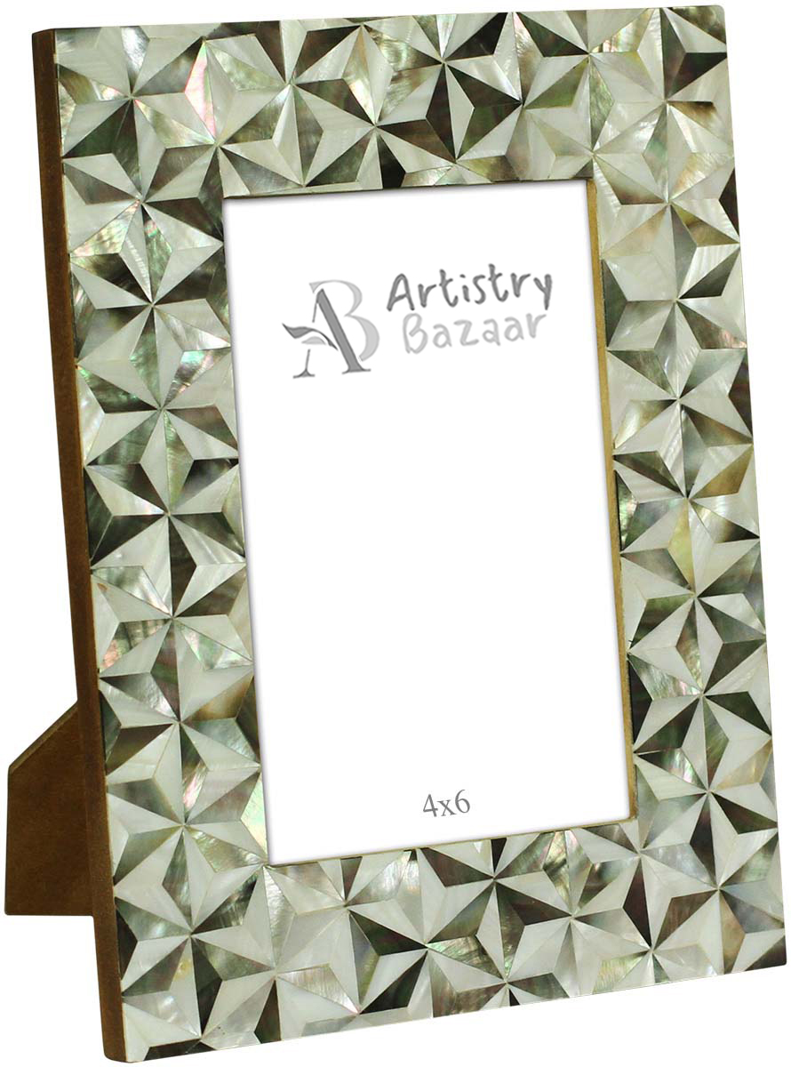 Wholesale Rectangular 4x6 Photo/Picture Frame in MDF & Mother of Pearl in Bulk - Unique Pattern in Shades of Gray - Source Photo Frames - Home Decor Picture Frame from India