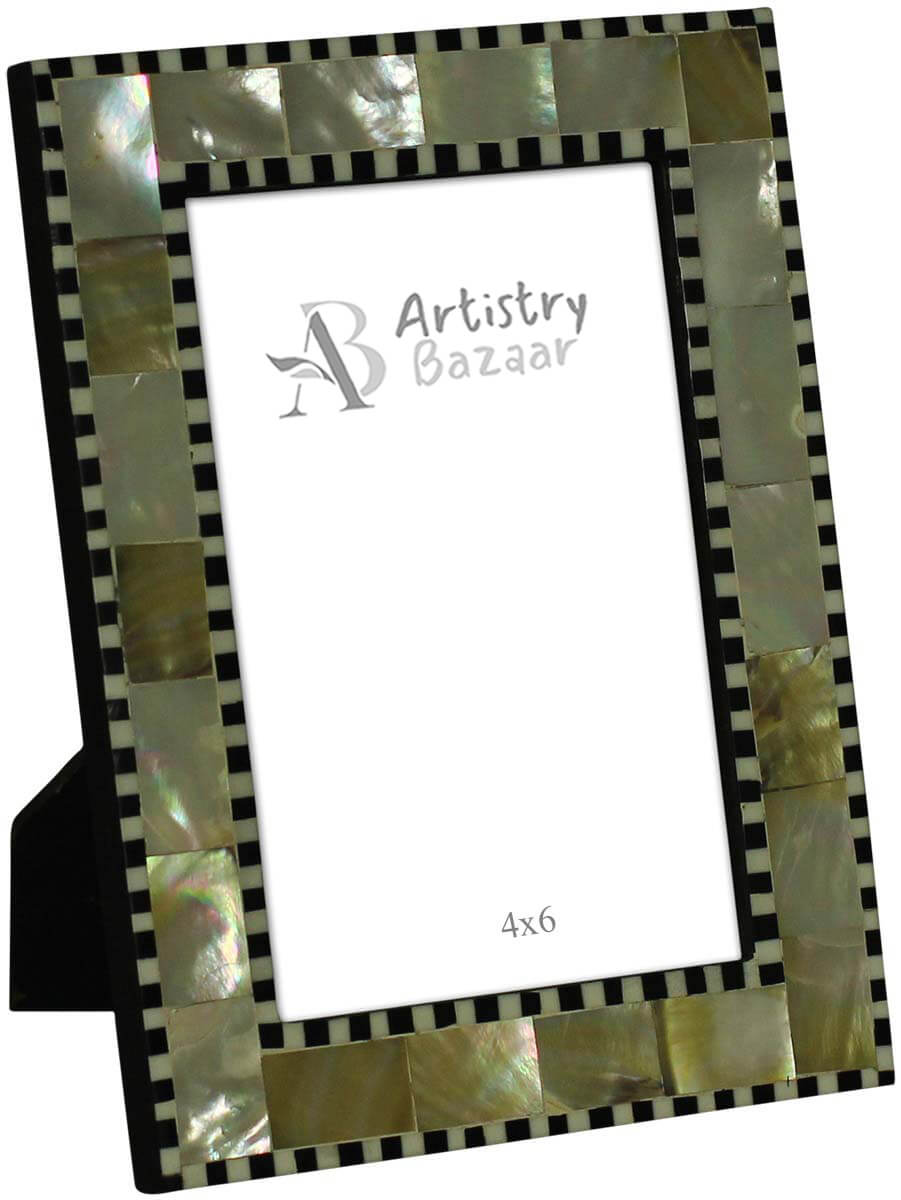 Bulk Source Chevron Pattern 4x6 Photo/Picture Frame in MDF & Mother of Pearl - Mix of Silver & Golden Color  - Wholesale Home Decor Picture Frame from India