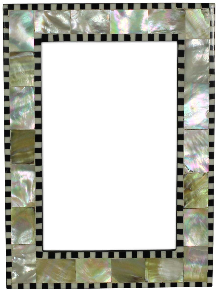 Bulk Source Chevron Pattern 4x6 Photo/Picture Frame in MDF & Mother of Pearl - Mix of Silver & Golden Color  - Wholesale Home Decor Picture Frame from India