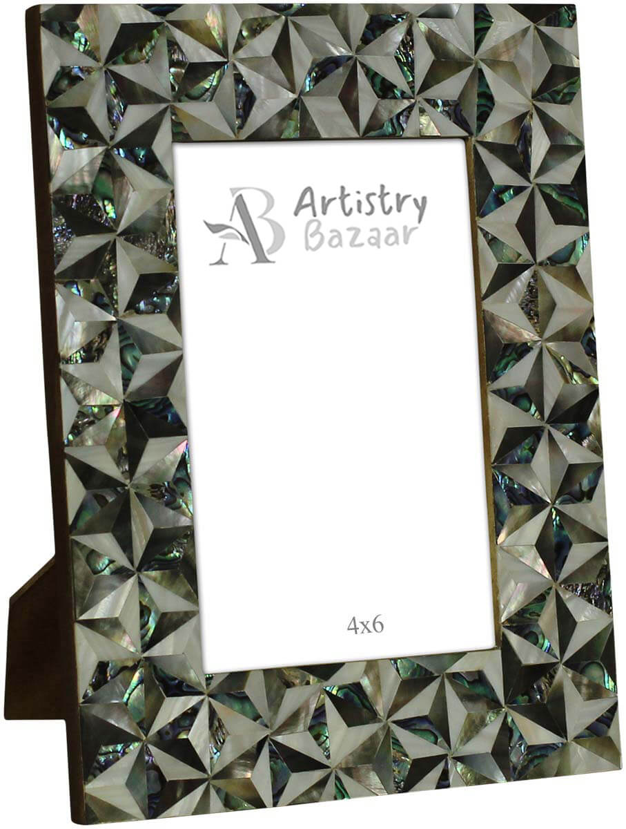 Wholesale Rectangular 4x6 Photo/Picture Frame in MDF Resin & Mother of Pearl - Bulk Buy Photo Frame with Abstract Pattern in Shades of Gray - Home Decor Picture Frame from India