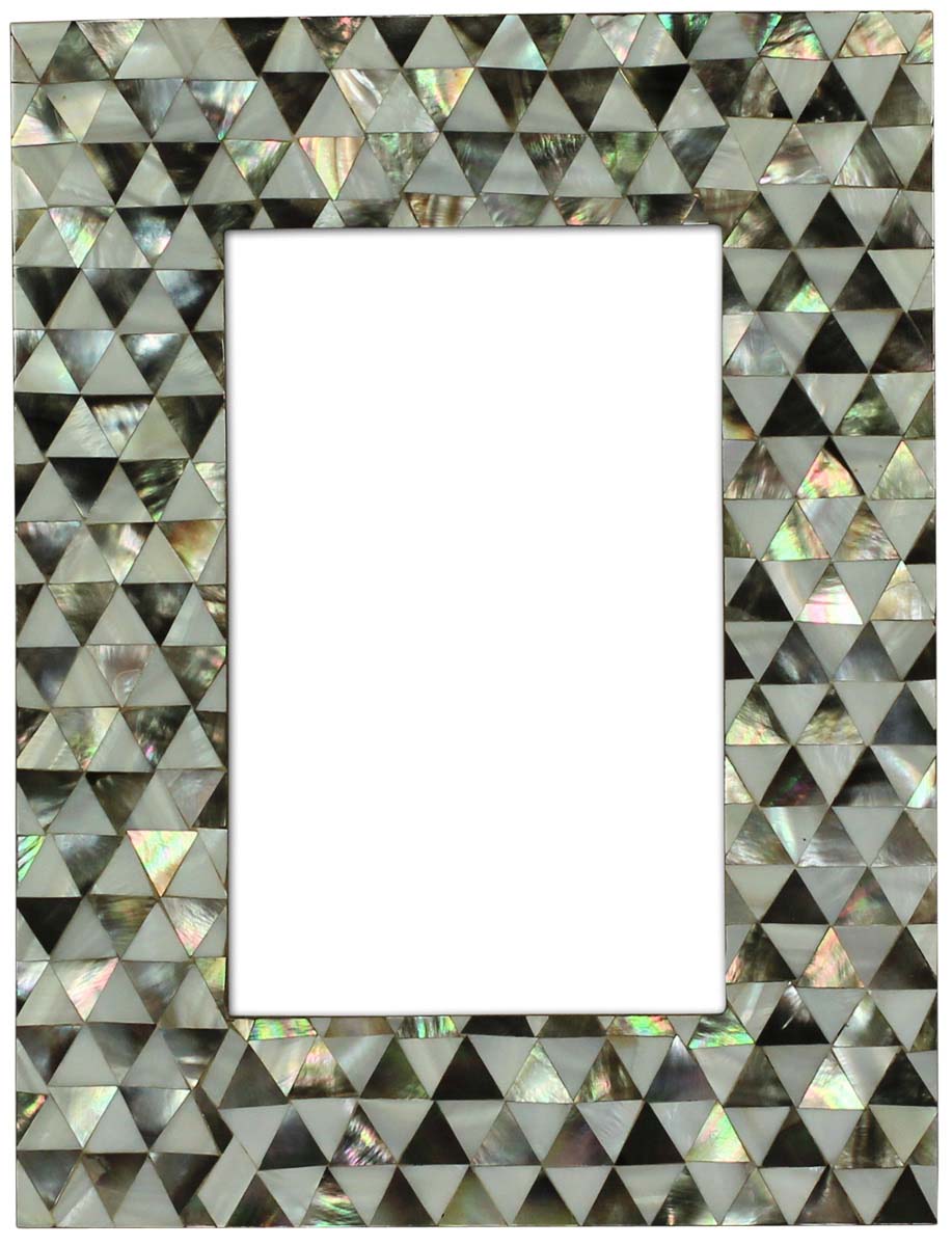 4x6 Inches Picture Frame in Bulk - Wholesale Handcrafted Photo Frame in Mother of Pearl & MDF with Triangle Patterns in Shades of Gray - Home Decor Picture Frames from India