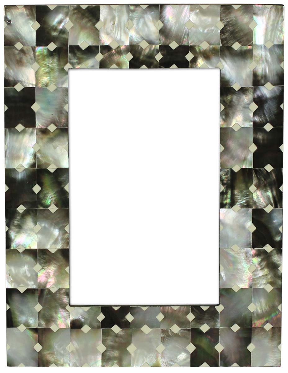 Wholesale Rectangular 4x6 Photo/Picture Frame in MDF & Mother of Pearl - Bulk Buy Photo Frame with Square Patterns in Shades of Silver, Black & Gray - Home Decor Picture Frame from India