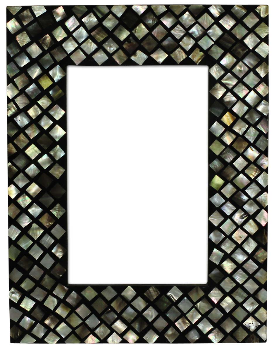 Wholesale Rectangular 4x6 Photo/Picture Frame in MDF Resin & Mother of Pearl - Bulk Buy Photo Frame with Irregular Check Pattern in Silver & Black - Home Decor Picture Frame from India