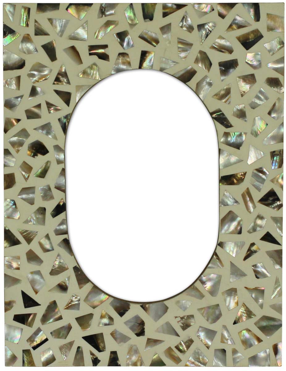 Wholesale Rectangular 4x6 Photo/Picture Frame in MDF & Mother of Pearl - Bulk Buy Photo Frame with Irregular Triangle & Quadrilateral Motifs in Silver on Off-White Base - Home Decor Picture Frame from India