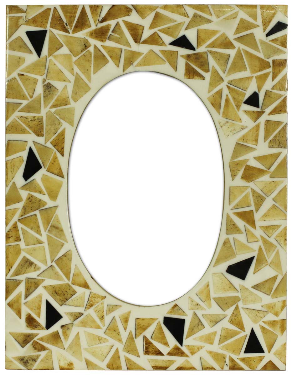 4x6 Inches Picture Frame in Bulk - Wholesale Handcrafted Photo Frame in Mother of Pearl & MDF with Irregular Triangle & Quadrilateral Motifs in Beige & Black on Off-White Base - Home Decor Picture Frames from India