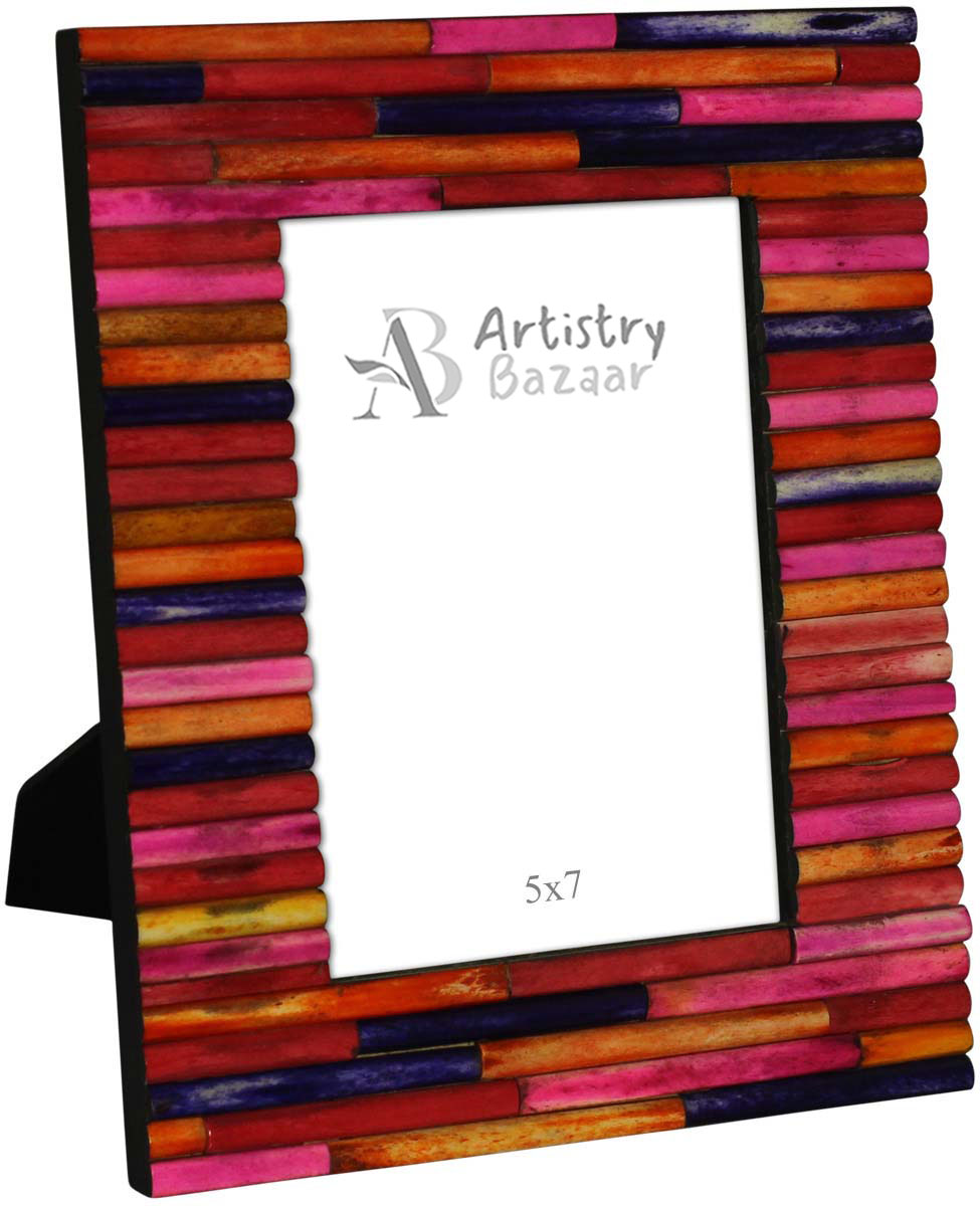 Bulk Buy 4x6 Inches Multicolored Picture Frame in Colorful Log Wall Pattern - Wholesale Handmade Photo Frame in MDF & Bone - Home Decor Picture Frames from India