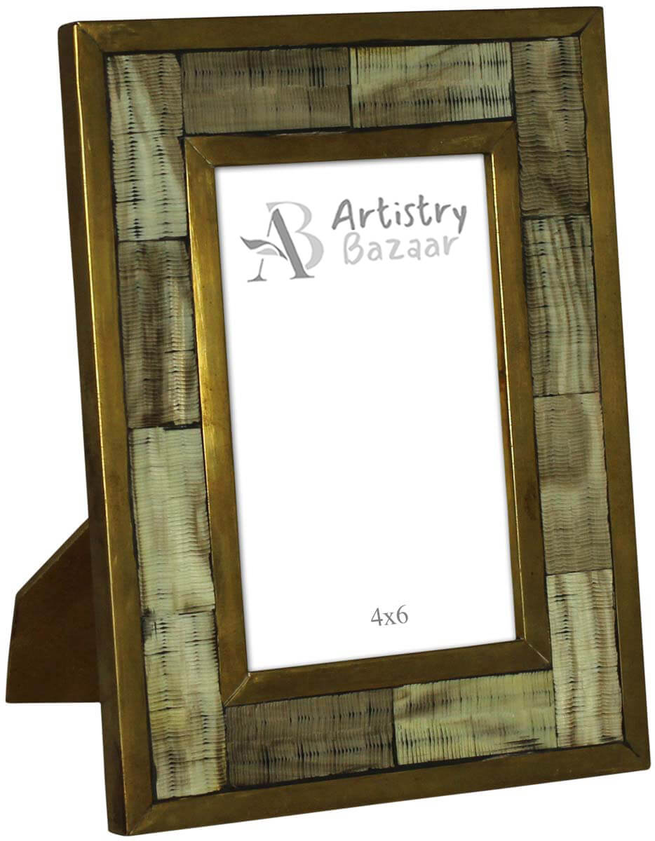 Wholesale Rectangular 4x6 Photo/Picture Frame in MDF & Horn - Bulk Buy Blue Photo Frame in Neutral Shades - Home Decor Picture Frame from India
