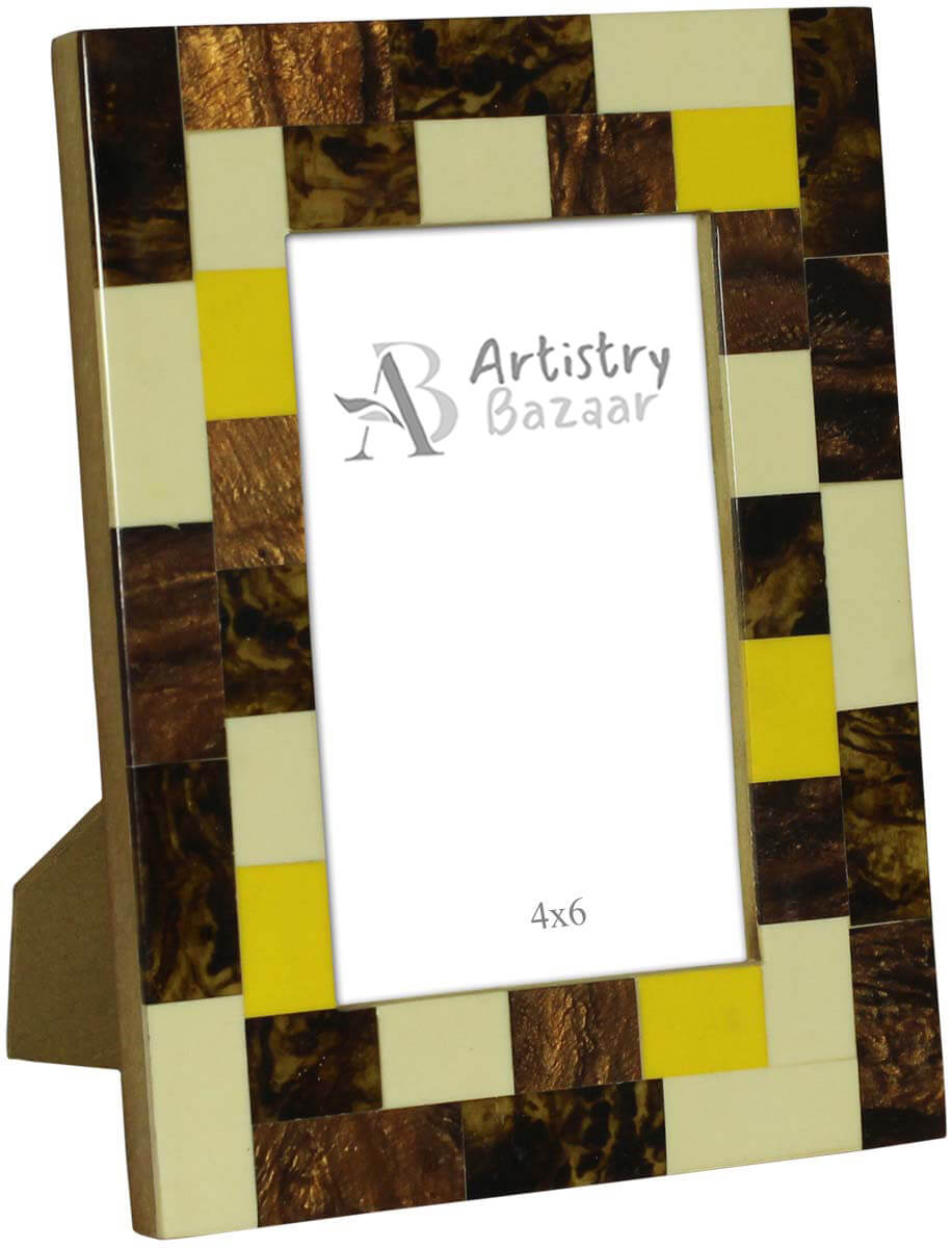 Rectangular 4 x 6” Photo/Picture Frame in Bulk - Resin & MDF Colorful Brick Pattern Photo Frame - Wholesale Handmade Home Decor Accessories & Gift Ideas from India