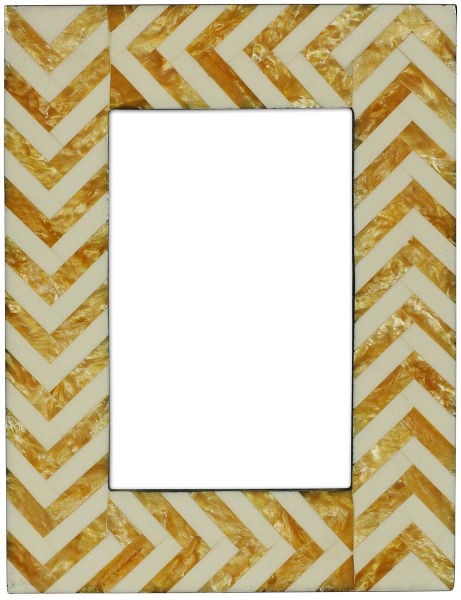 Wholesale 4x6 Inches Handmade Picture Frame - Resin & MDF Photo Frame - Mustard & White - Irregular Chevron Pattern - Buy Bulk Home Decor Accessories & Gift Ideas