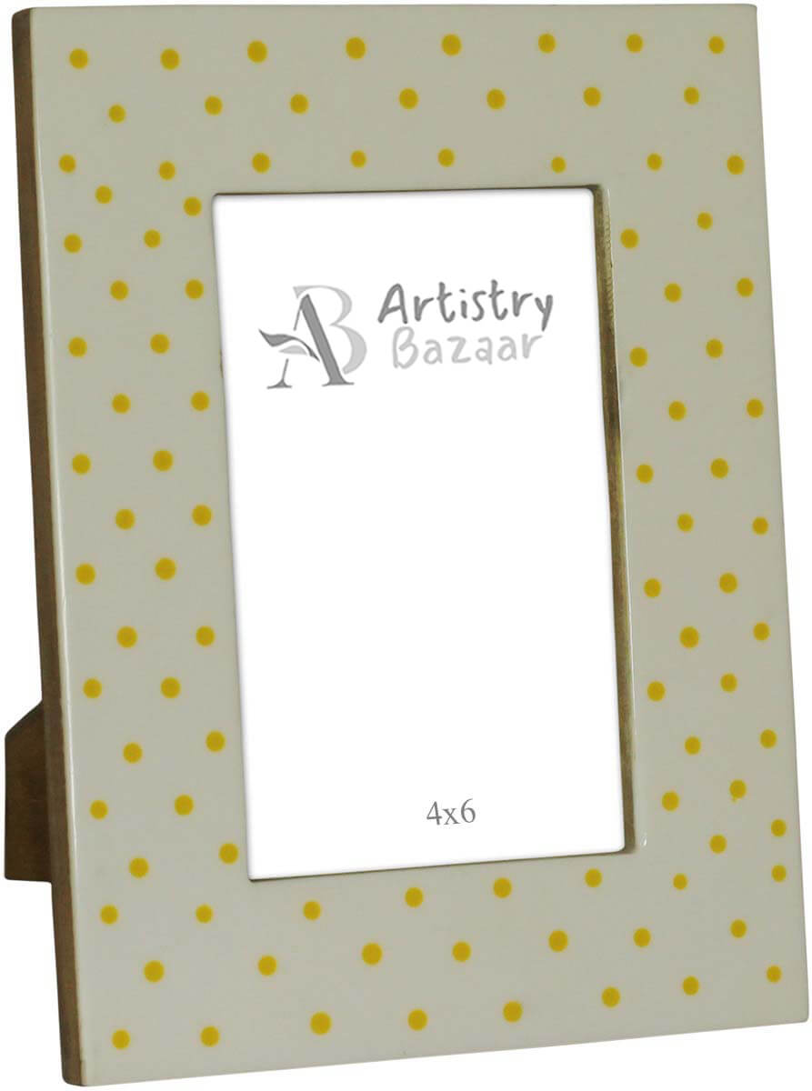 Wholesale Rectangular 4x6 Photo/Picture Frame in MDF & Resin with Yellow Dots on White - Bulk Buy Handmade Photo Frame - Home Decor Picture Frame from India