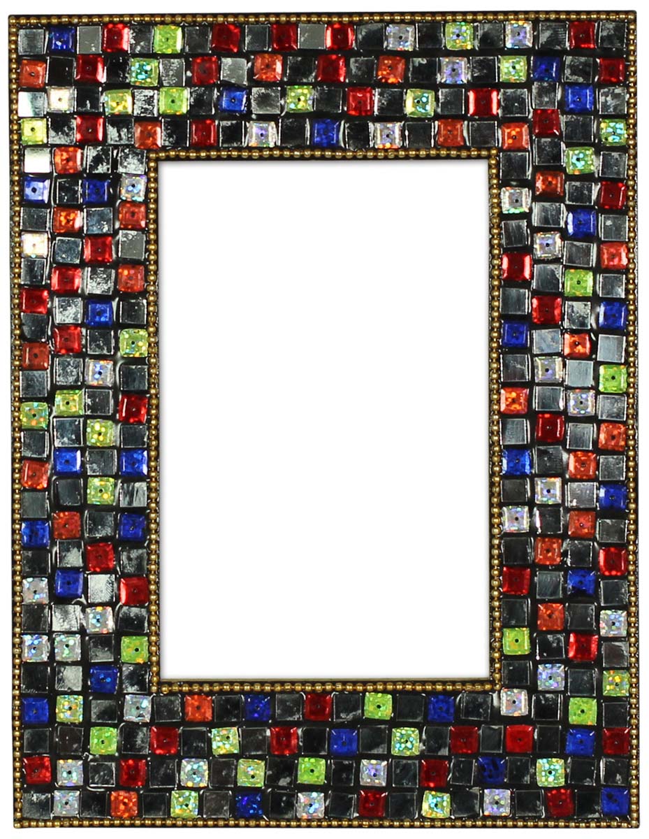 Wholesale Rectangular 4x6 Photo/Picture Frame in MDF Resin & Mirror Work - Bulk Buy Photo Frame with Colorful Irregular Check Pattern - Home Decor Picture Frame from India