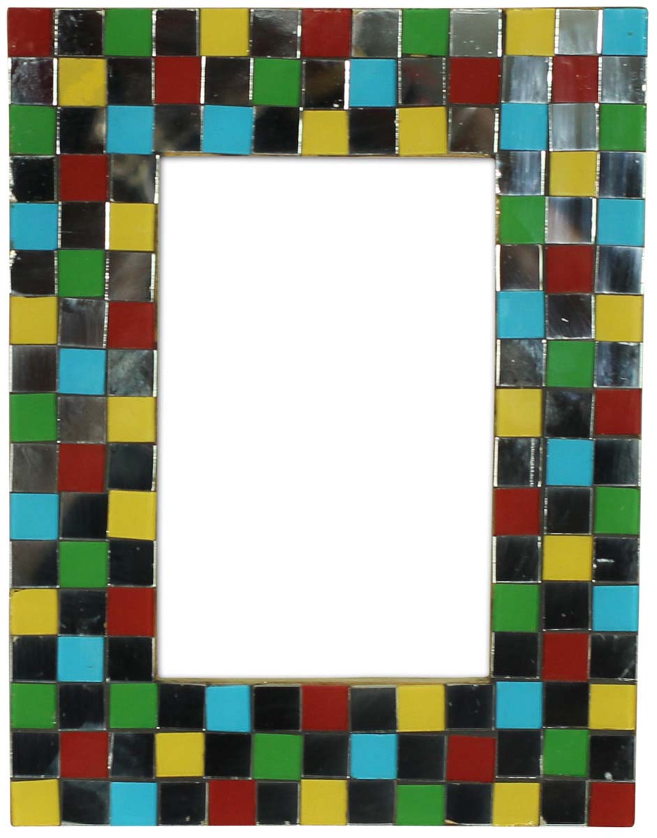 Bulk Buy Rectangular 4x6 Photo/Picture Frame in MDF Resin & Mirror Work - Wholesale Photo Frame with Colorful Irregular Check Pattern - Home Decor Picture Frame from India