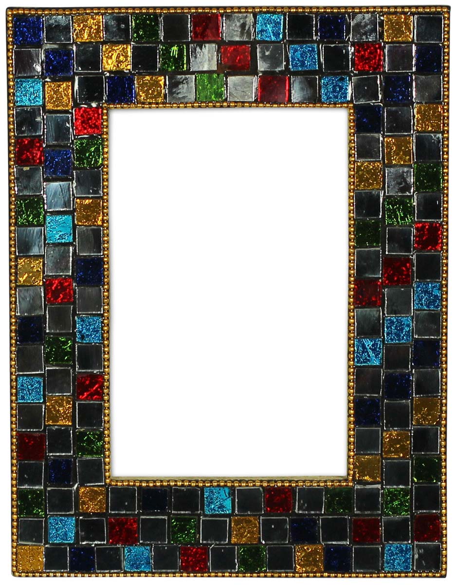 Wholesale Rectangular 4x6 Photo/Picture Frame in MDF Resin & Mirror Work - Bulk Buy Photo Frame with Square Geometrical Pattern - Home Decor Picture Frame from India