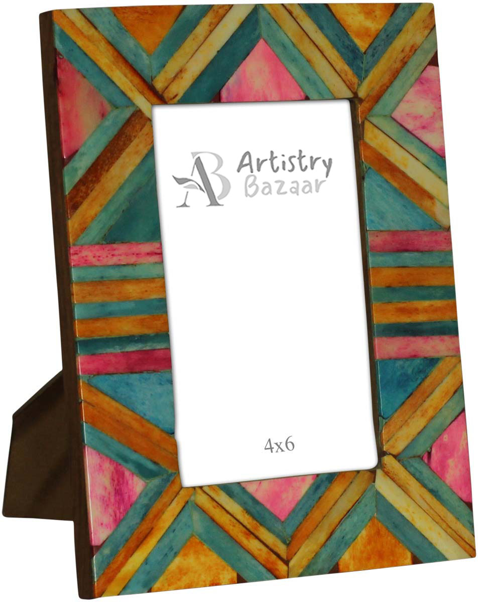 Bulk Buy 4x6 Inches Picture Frame in Multicolored Geometric Patterns - Wholesale Handmade Photo Frame in MDF & Bone - Home Decor Picture Frames from India