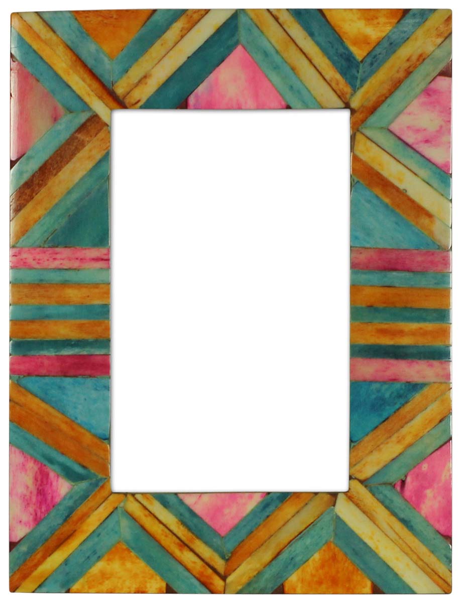 Bulk Buy 4x6 Inches Picture Frame in Multicolored Geometric Patterns - Wholesale Handmade Photo Frame in MDF & Bone - Home Decor Picture Frames from India