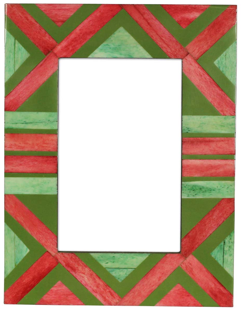 Wholesale Rectangular 4x6 Photo/Picture Frame in MDF & Bone - Bulk Buy Photo Frame with Red & Green Geometric Pattern - Home Decor Picture Frame from India