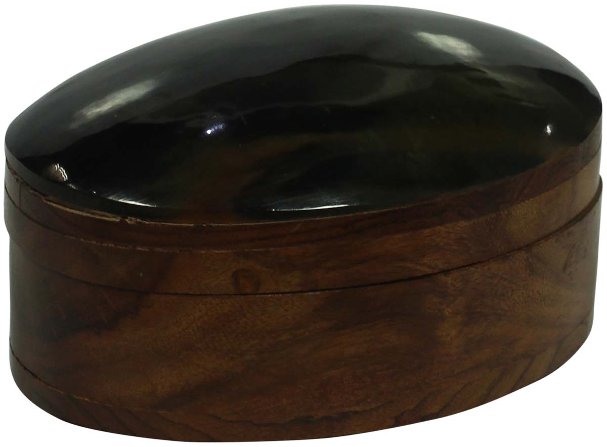 Oval Shaped Jewelry Box in Wood & Horn - Unique Storage / Trinket Boxes - Buy in Bulk Wholesale