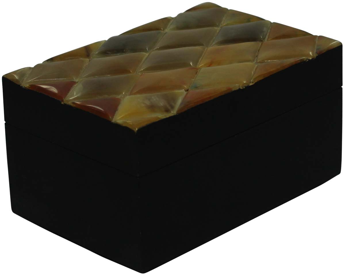 Rectangular Jewelry Box in MDF & Horn - Diamond Grid Pattern - Genuine Animal Horn Products - Buy in Bulk Wholesale