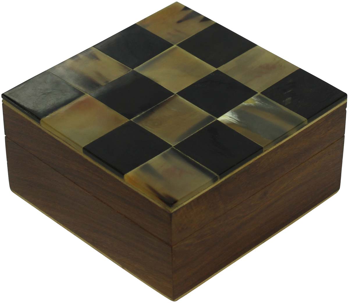 Wholesale 5x5” Square Shaped Jewelry Box in Bulk - Source Handmade Jewelry Box/Trinket Box in MDF & Horn with Check Pattern from India