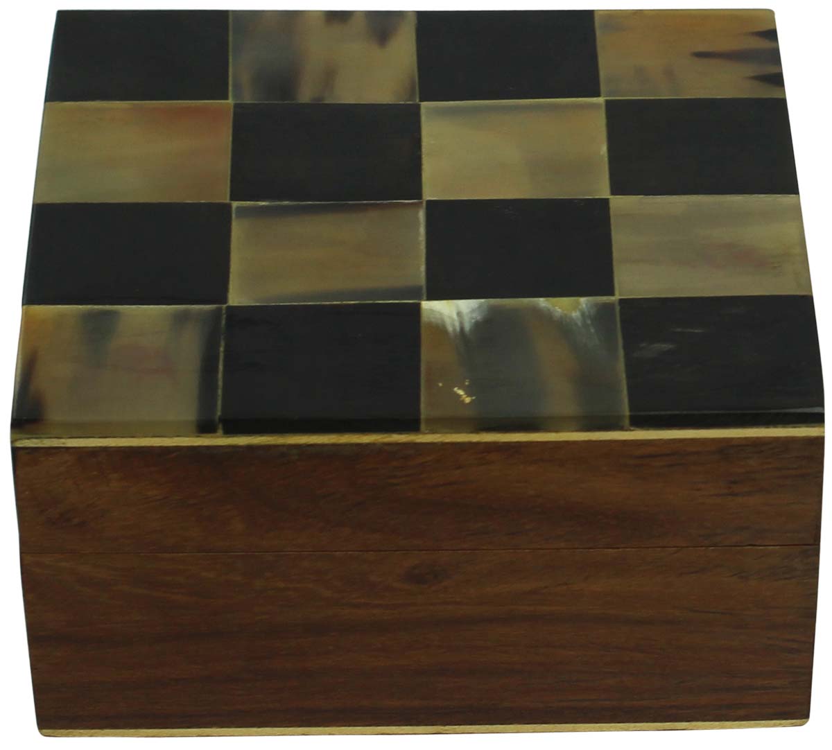 Wholesale 5x5” Square Shaped Jewelry Box in Bulk - Source Handmade Jewelry Box/Trinket Box in MDF & Horn with Check Pattern from India