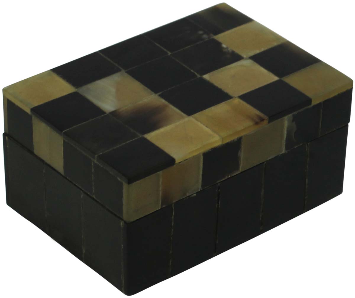 Rectangular Shaped 4x2.8” MDF Jewelry Box in Bulk - Wholesale Check Pattern Jewelry Box/Trinket Box in MDF & Horn from India