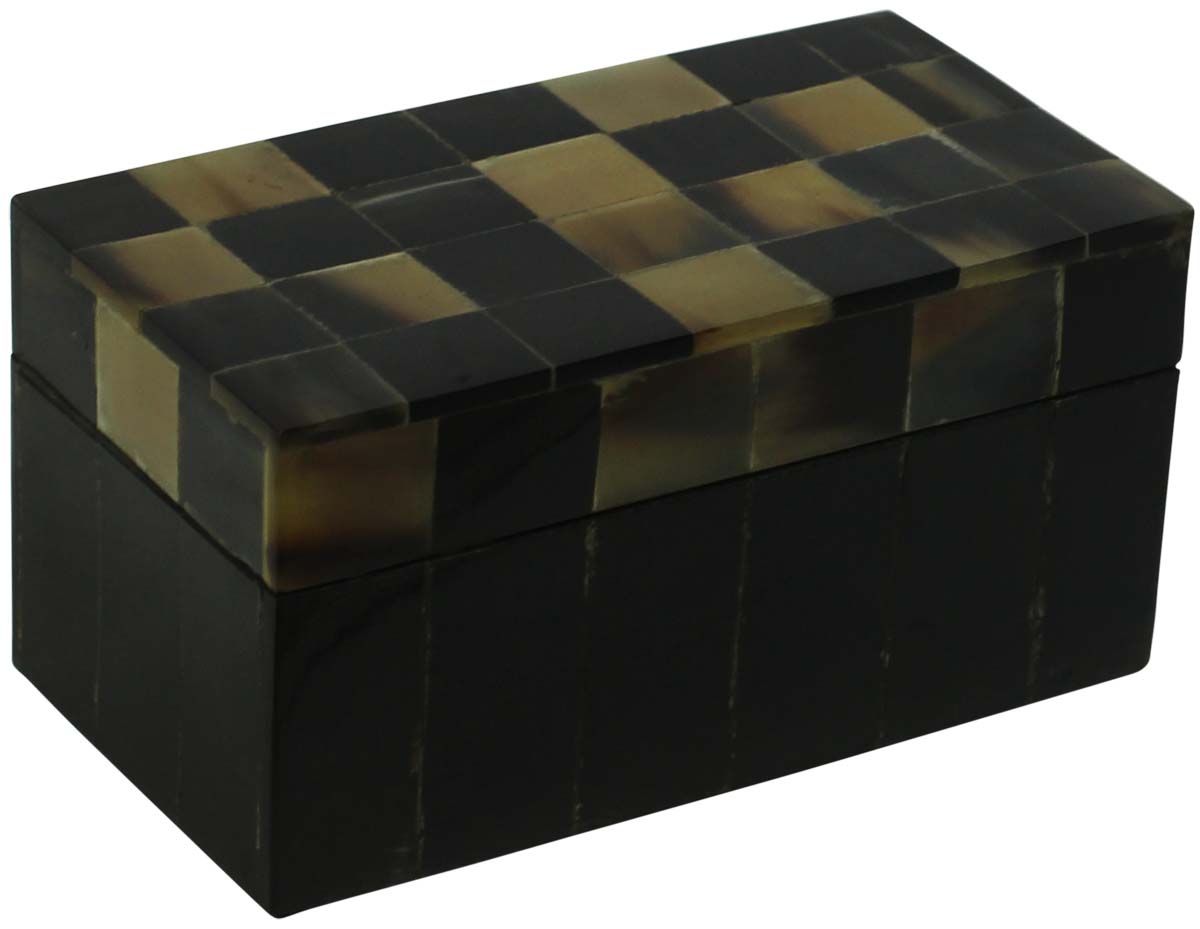 Bulk Buy Rectangular 4.8x2.5” MDF Jewelry Box - Wholesale Check Pattern Jewelry Box/Trinket Box in MDF &Animal Horn from India